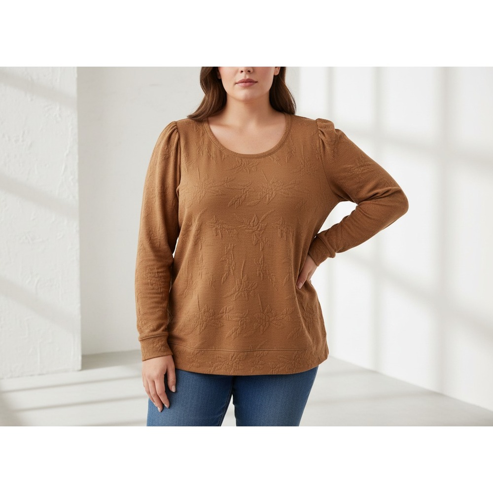 NEW Evri 0X Top Womens Rust Brown Copper Puff Sleeve Knit‎ Earthy Cozy Cottage